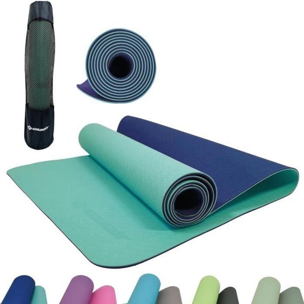 Yoga Matte, Schildkröt Fitness, 180 x 61 cm, 4 mm, Inklusive Tasche, Grün / Blau, PVC-frei