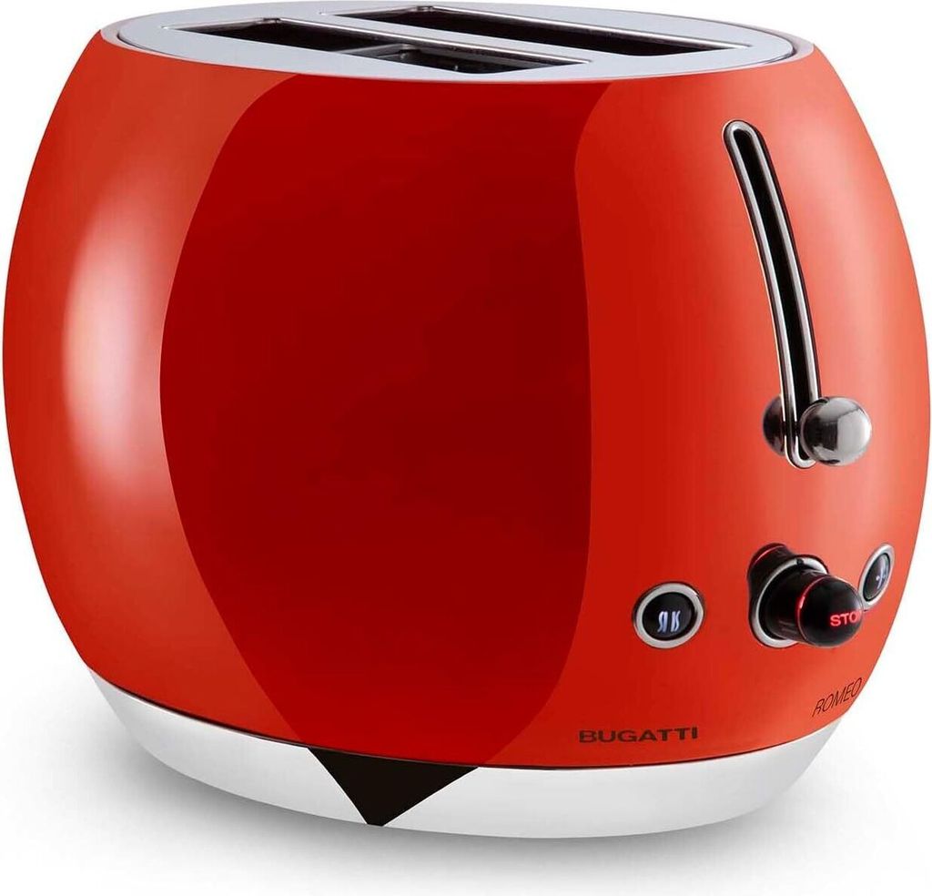 BUGATTI - Romeo, Multifunktions-Design-Toaster aus Edelstahl, 7 Bräunungsstufen, 4 Funktionen, ohne Zange, 870-1035 W, Rot