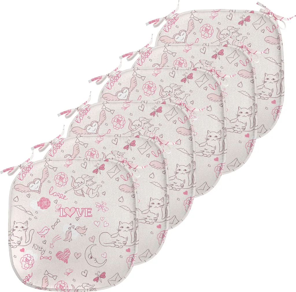 ABAKUHAUS Lot de 6 Galettes de Chaise Kissing Birds 40x40 cm Rose