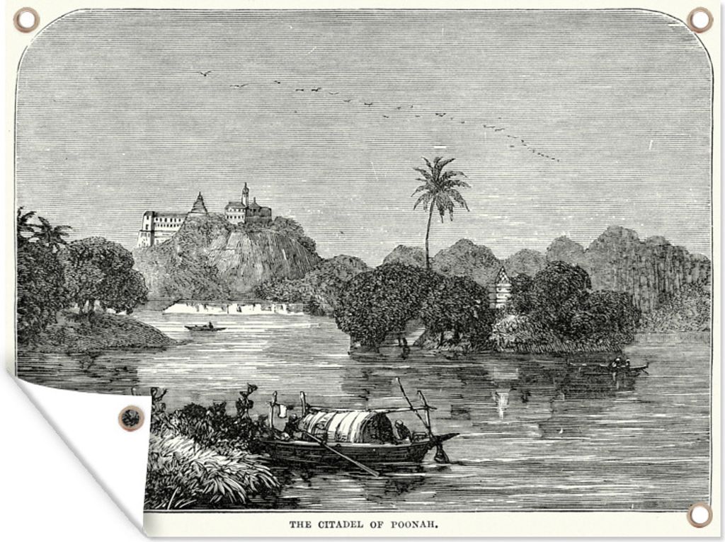 MuchoWow 80x60 cm Outdoor-Poster Gartendeko Sichtschutz Garten Poster für den Garten Schwarz-Weiß-Abbildung von Puna in Indien