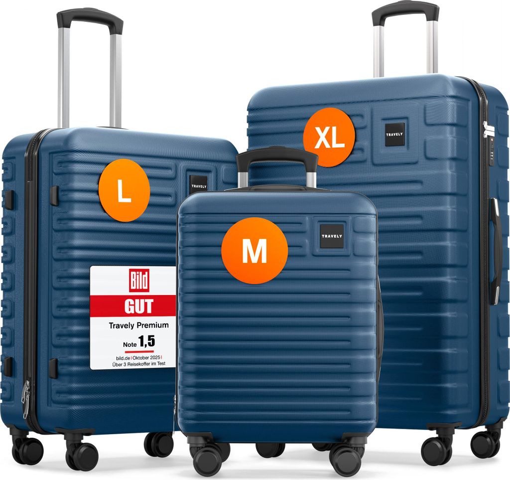 TRAVELY Premium Koffer Set: 77cm, 67cm & 55cm Handgepäck Produktbild 