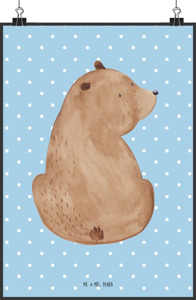 Mr. & Mrs. Panda Bild Bär Schulterblick DIN A5 - Blau Pastell - Geschenk, Selbstachtung, Wandbild, Bären, Teddy, drucke, Weisheit, wanddeko, Welt...