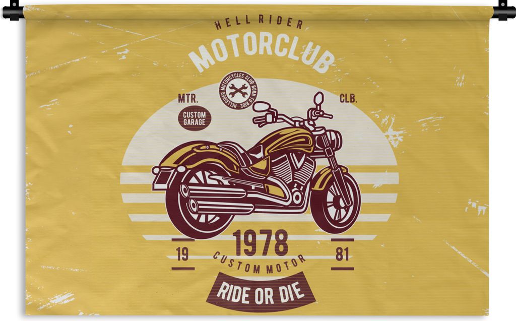 MuchoWow Wandteppich Wandbehang Motorrad - Retro - Briefe - Zitat 150x100 cm Tapisserie Dekoration Wandtuch - Waschbar - Tapisserien - Wand-Decke