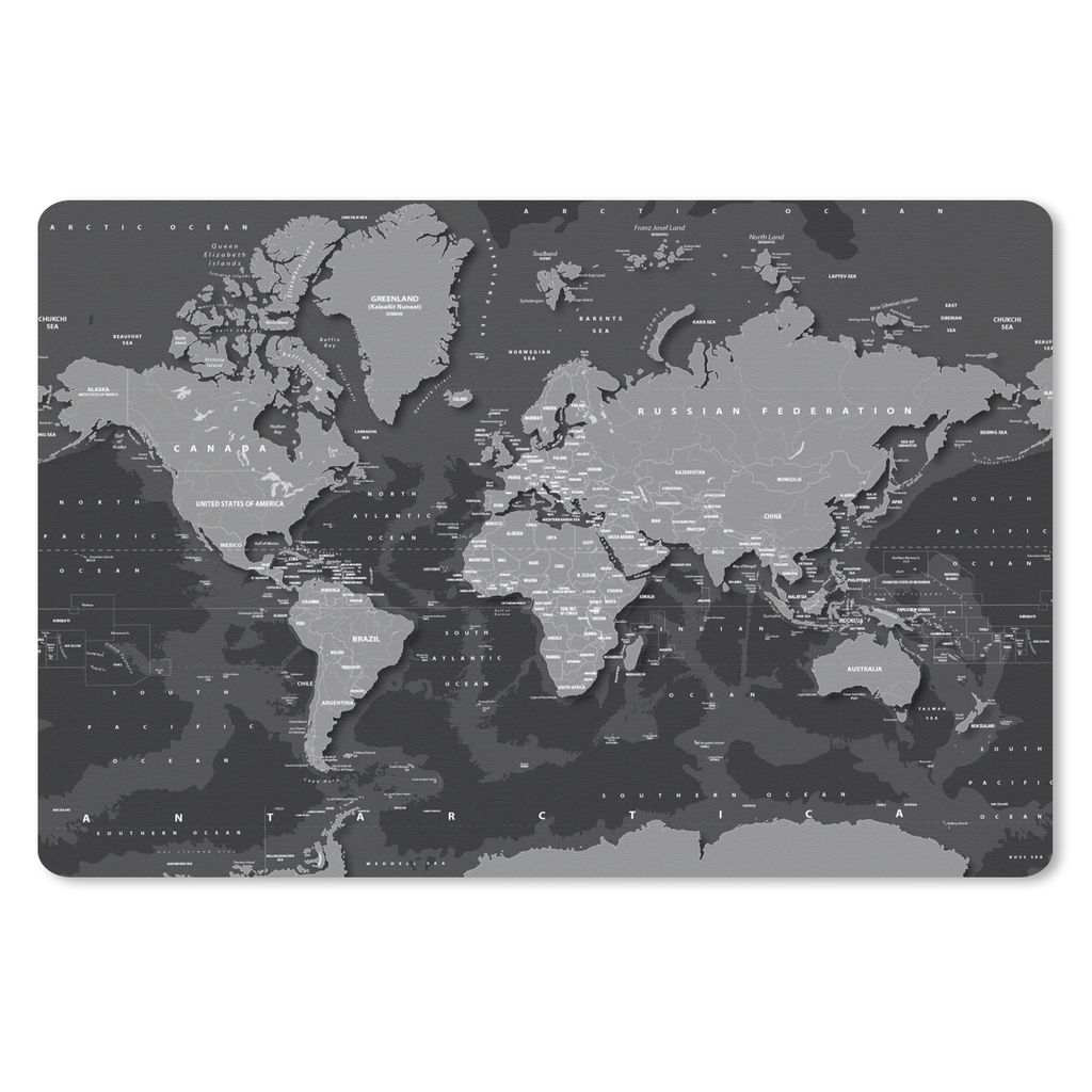 MuchoWow Schreibtischunterlage Abstrakte Weltkarte mit dunklen Schatten - schwarz und weiß 60x40 cm - XXL Mauspad - Großes Mauspad