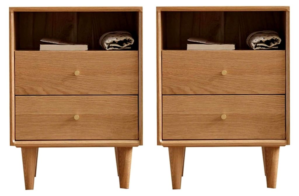 Moderner und minimalistischer Nachttisch aus Holz, nordischer Nachttisch 1er-Set für Schlafzimmer, Nachttisch im japanischen Stil mit 2 Schubladen...
