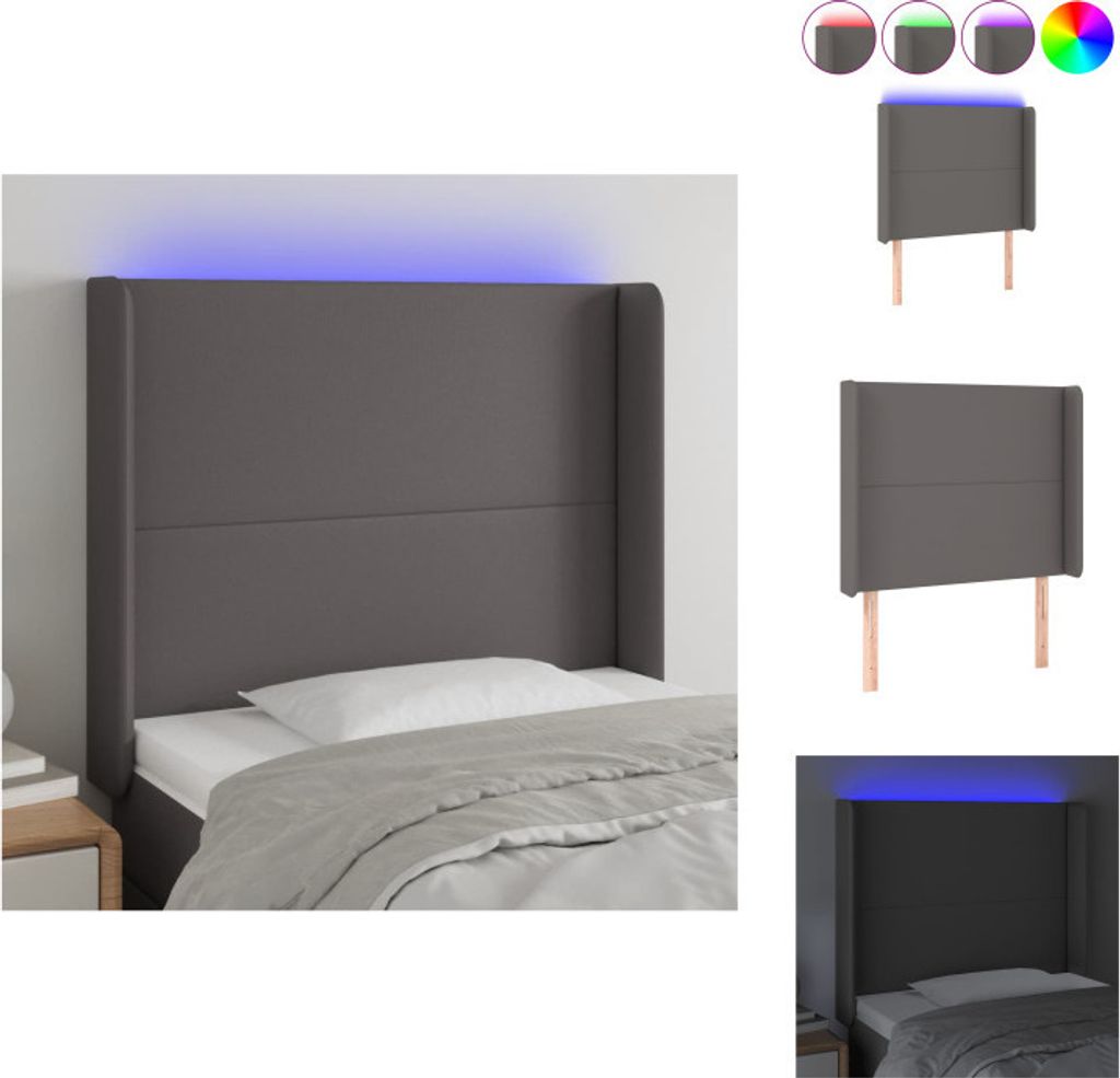vidaXL LED Kopfteil Grau 93x16x118/128 cm Kunstleder - Kopf- & Fußenden