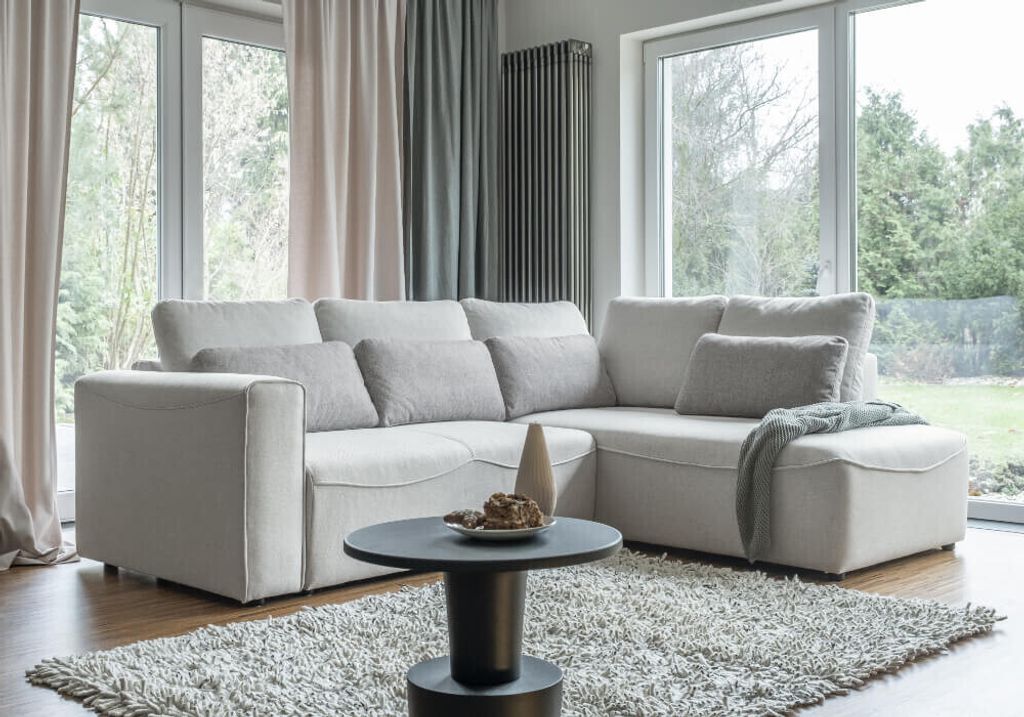 MIUFORM Homely Tommy - Ecksofa mit Bettfunktion und Bettkasten L-FORM - 257x210cm - Beige und Dunkelbeige - Sofa Schlafsofa Couch