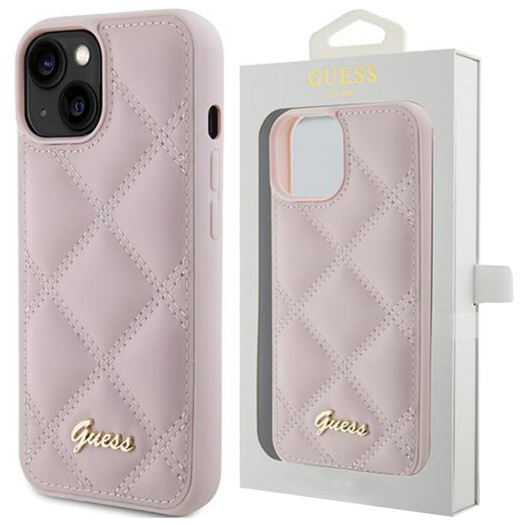 Guess Hülle Gesteppt Metall Logo Etui Für Iphone 15  - Rosa Produktbild 
