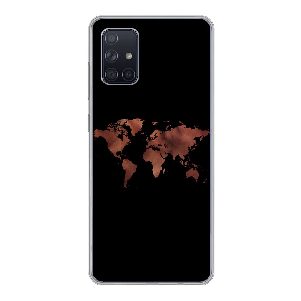 MuchoWow Handyhülle Schutzhülle Hülle für Samsung Galaxy A51 5G Weltkarte - Leder - Schwarz Silikon Softcase Handy Hülle - Abbildung