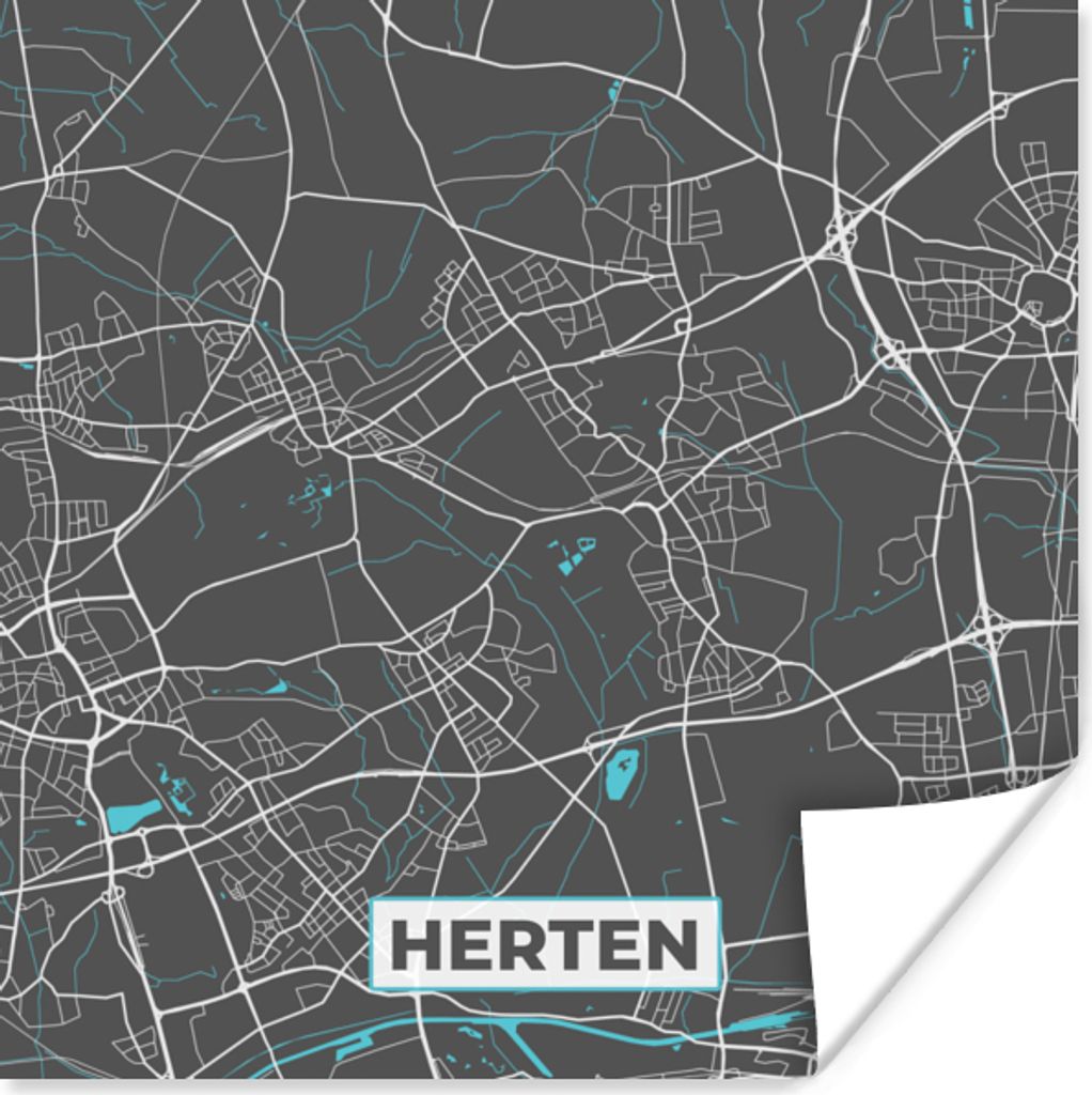 MuchoWow Poster Karte - Stadtplan - Hirsch - Deutschland - Blau 100x100 cm - Babyzimmer