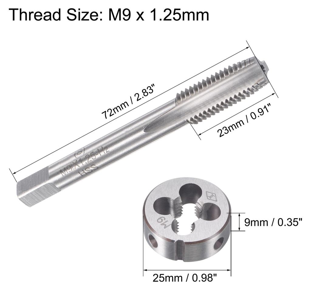 Gewindebohrer Schneideisen Set M9 x 1,25mm, Gewindeschneider Schneideisen Set mit Legierungswerkzeug