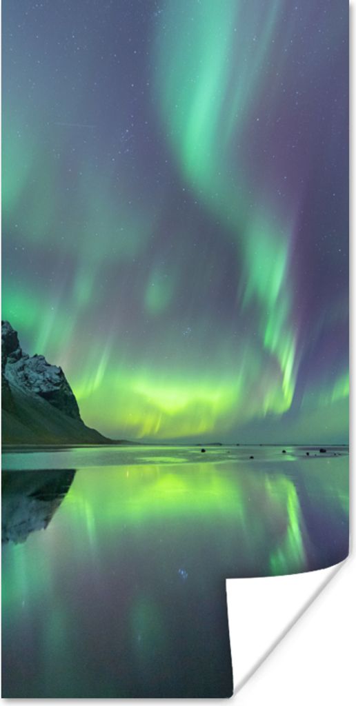 MuchoWow Poster Aurora - Nacht - Meer 20x40 cm - Plakat - Foto