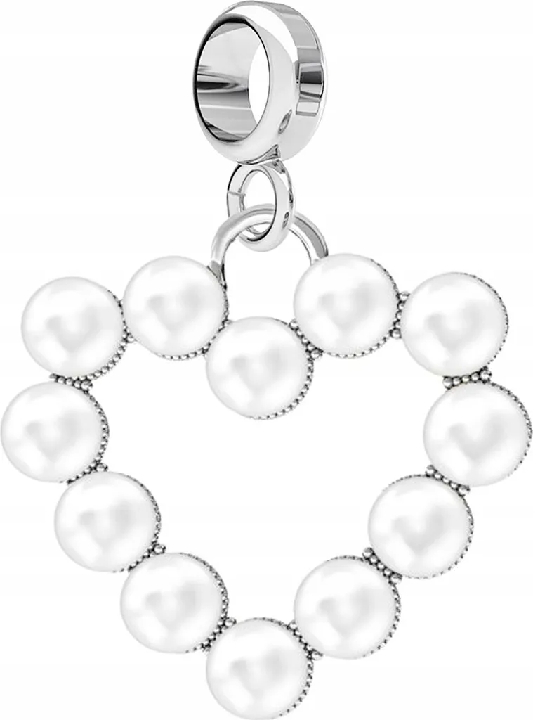 Charms d'argento a forma di cuore con perle bianche Cuore di perle bianche in argento Sterling 925