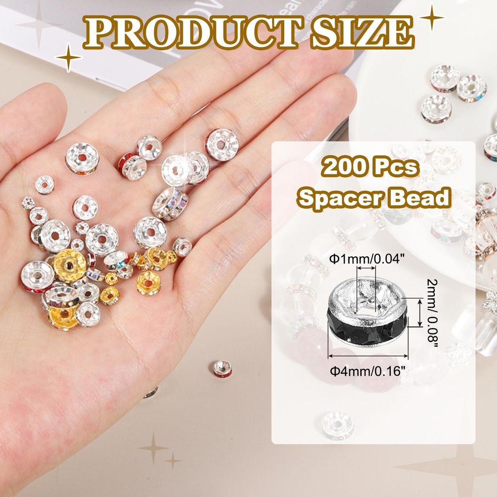 4mm Rondelle Abstandshalter Perle 200 Stk Kristall Strass Lose Perlen Abstandshalter Fš¹r Schmuckherstellung DIY Armb?nder Halskette Silber/Schwarz