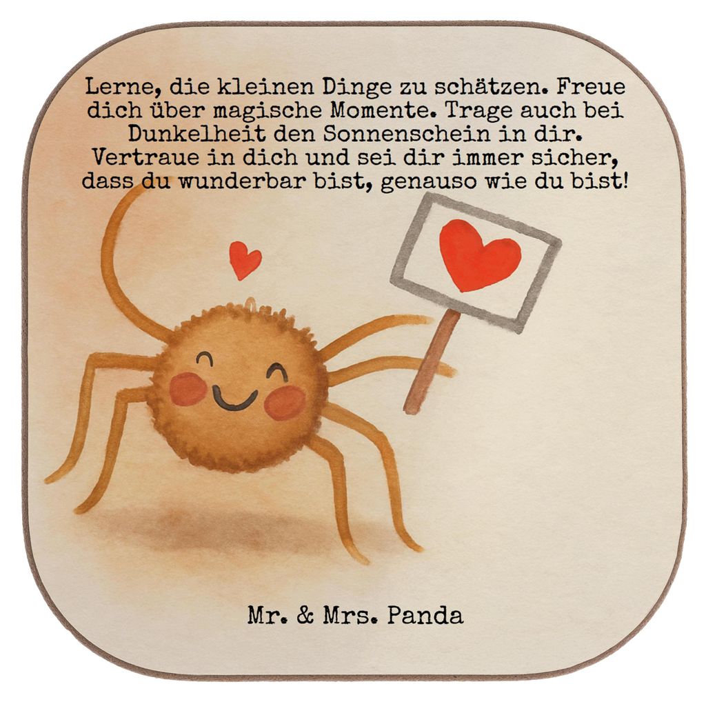 Mr. & Mrs. Panda Untersetzer Glas Spinne Agathe Motivation Design - Weiß - Geschenk, Coaster, Tassenuntersetzer, Dankeschön, Glück, gläserunter...