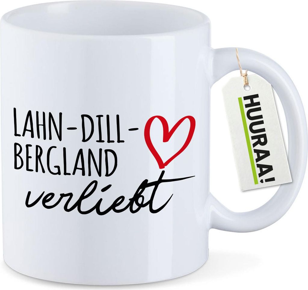Huuraa Kaffeetasse Lahn-Dill-Bergland verliebt 330ml Weiß Keramik Kaffeebecher Geschenkidee