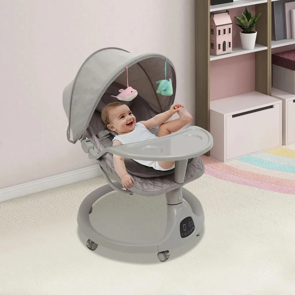 Balançoire électrique bébé grise 5 vitesses et Bluetooth 0-18 mois - 4