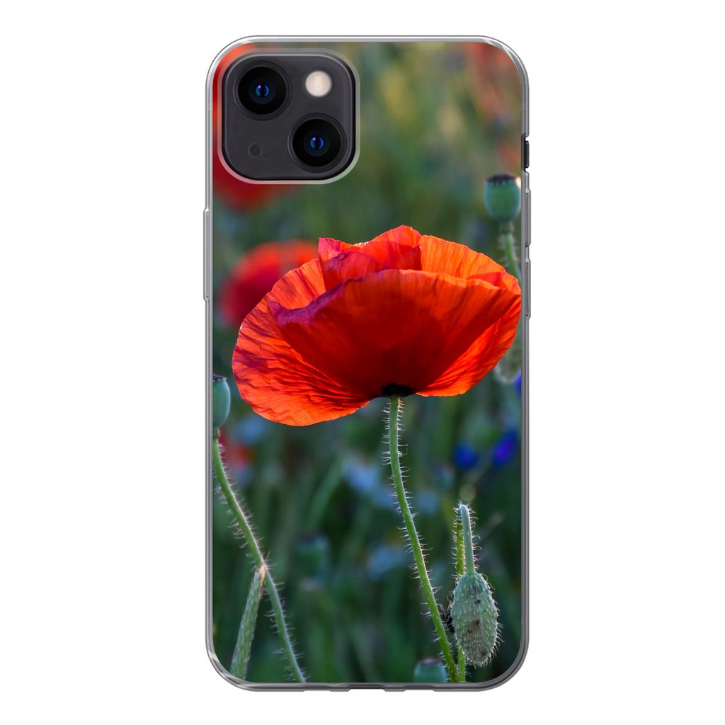 MuchoWow Handyhülle Schutzhülle Hülle für iPhone 13 Bunte Mohnblumen in den Niederlanden Silikon Softcase Handy Hülle - Karteninhaber