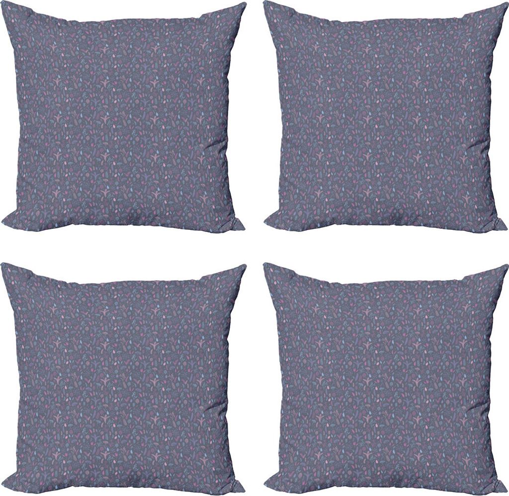 ABAKUHAUS Blumen Kissenbezug Set (4 Stück), Moderne Botanik in Tones, Moderner Doppelseitiger Digitaldruck, 50 cm x 50 cm, Purpleblue Multicolor