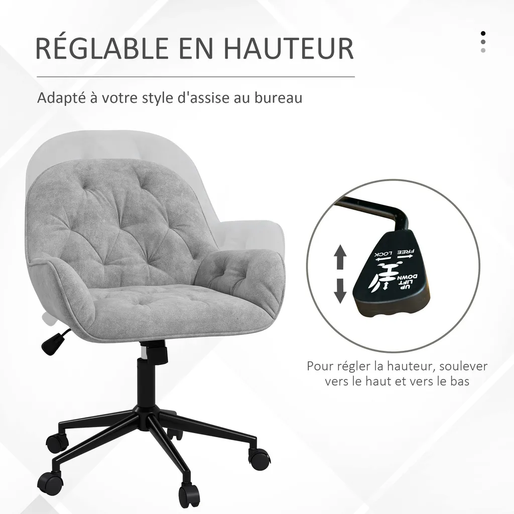 Fauteuil de bureau confortable anti-mal de dos velours gris réglable