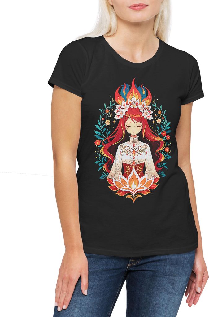 Urban Backwoods Fire Goddess, Damen T-Shirt, Farbe: Schwarz, Größe: 3XL