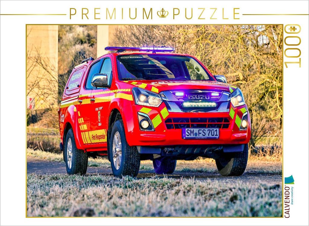 CALVENDO Puzzle VRW / Isuzu D Max 1.9 4WD / Feuerwehr Schwarza | 1000 Teile Lege-Größe 64x48cm Foto-Puzzle für glückliche Stunden