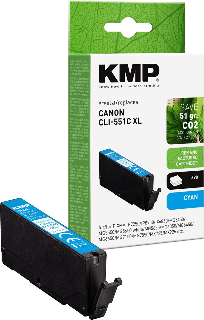 KMP Tinte cyan ersetzt Canon CLI-551 C XL 6444B001 Produktbild 