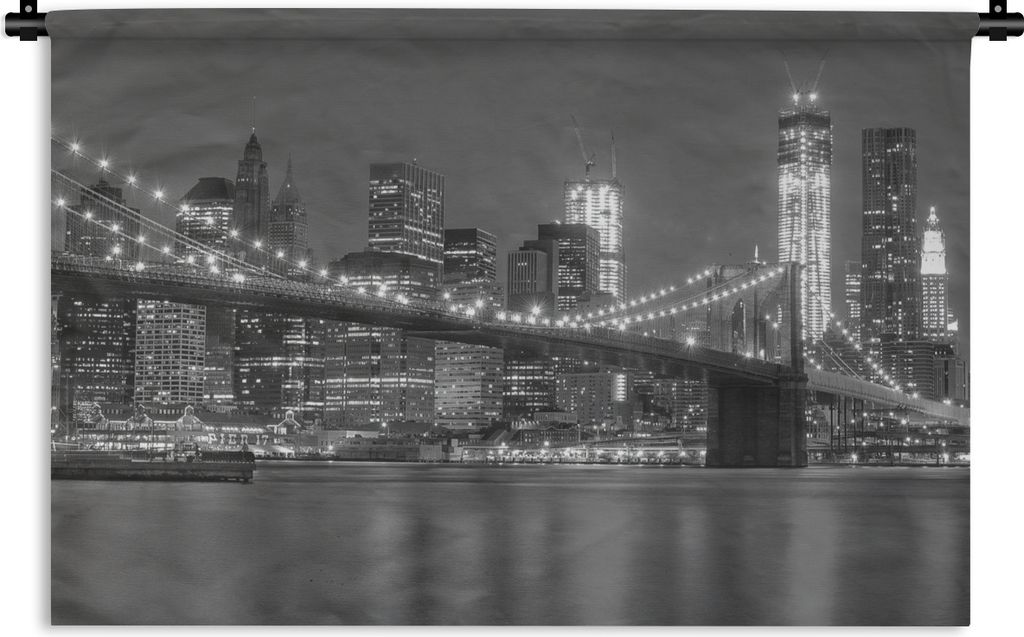 MuchoWow Wandteppich Wandbehang Brooklyn-Brücke - Schwarz - Weiß - Licht 90x60 cm Tapisserie Dekoration Wandtuch - Wandskulpturen - Bildteppich