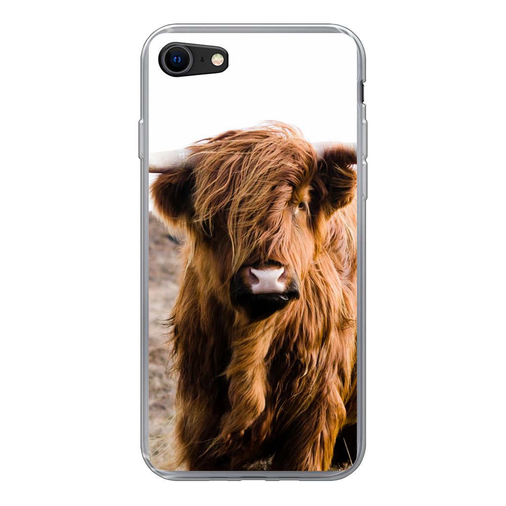 MuchoWow Handyhülle Schutzhülle Hülle für iPhone 7 Schottische Highlander - Landschaft - Kuh - Braun - Tiere - Natur Silikon Softcase Handy H...