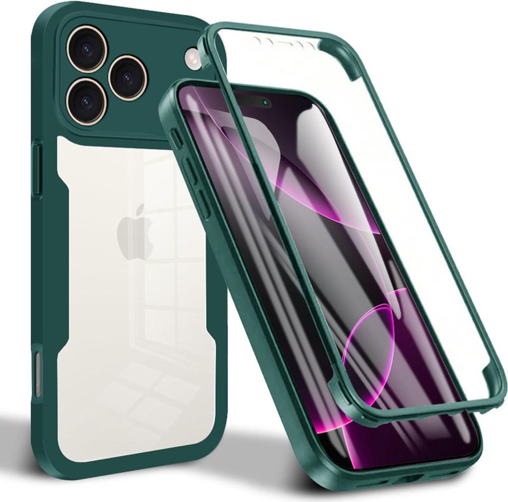 Schutzhülle für iPhone 17 Pro Max, Eingebautem Displayschutz 360 Grad Komplettschutz Handyhülle Grün