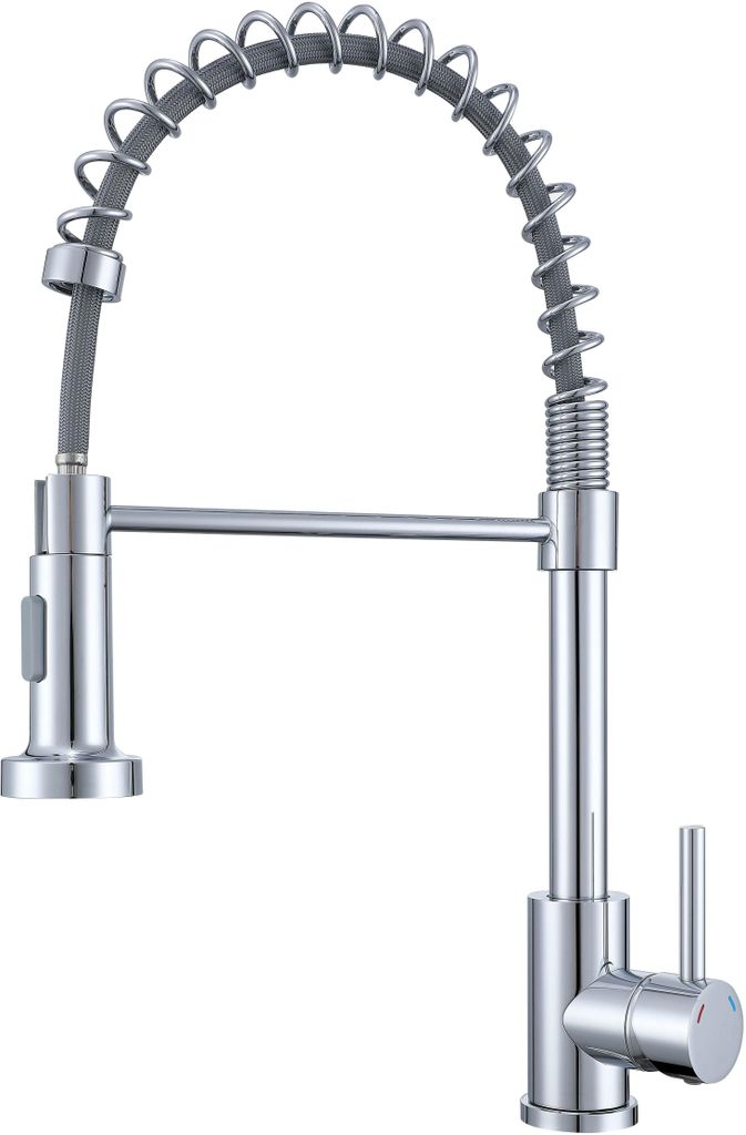 HOMEVELLO Küchenarmatur SPRING 45, Chrome, Mischbatterie 360°, Ausziehbar Armatur Küche aus Edelstahl, Spültischarmatur, Höhe: 45 cm, Wasserha...