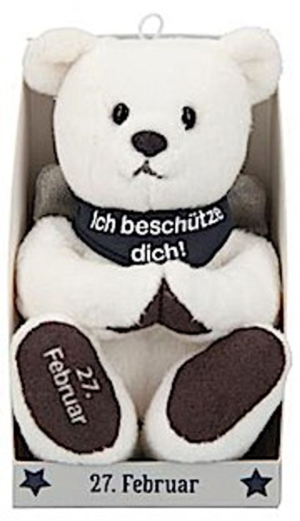 Depesche 8139.058 - Schutzengel Bär aus Plüsch, ca. 9 cm, mit Datum 27. Februar, Geschenk für Geburtstag, Jahrestag oder Hochzeitstag