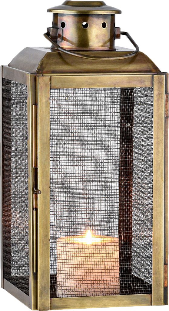 Marrakesch Vintage Deko Windlicht Laterne 34cm groß antik aus Metall Gold | Teelichthalter als Tischdeko Wohnzimmer Deko | Kerzenhalter Windlichte...