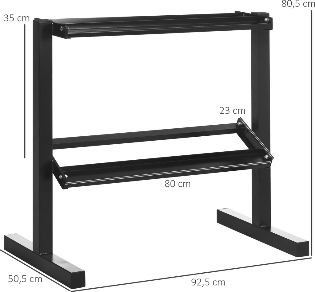 Support haltères compact 2 niveaux acier noir pour musculation à domicile - 3