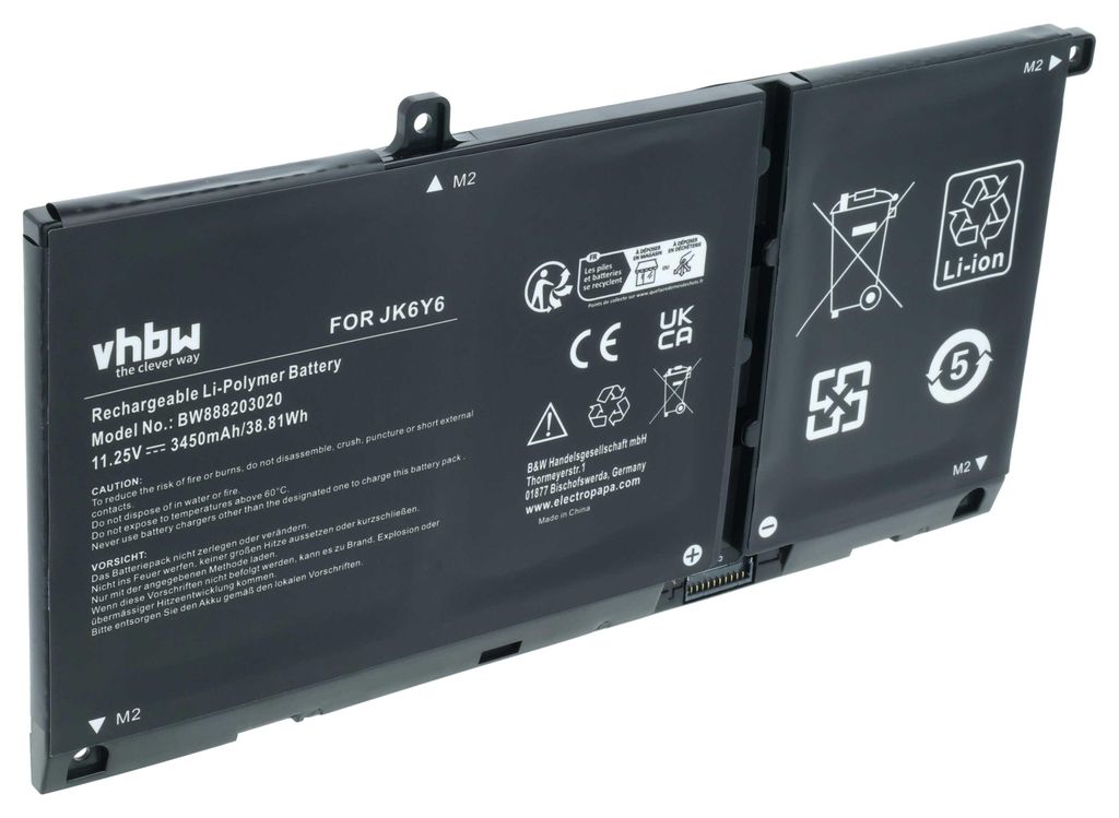 vhbw Akku kompatibel mit Dell Inspiron 14 5406 2-in-1 Notebook (3450 mAh, 11,25 V, Li-Polymer)