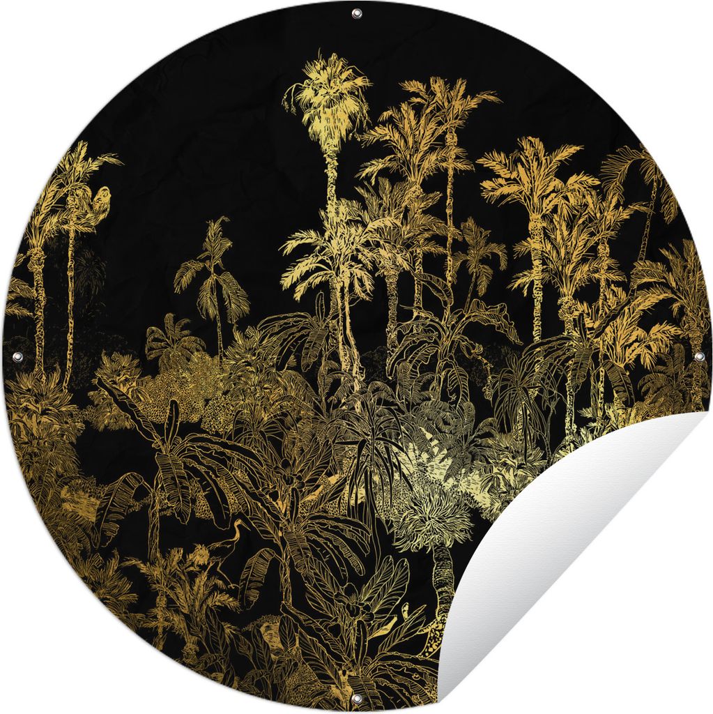 MuchoWow Gartenposter Outdoor-Poster Rund Dschungel - Gold - Bäume Ø 120 cm Gartendeko Rundes Poster draußen