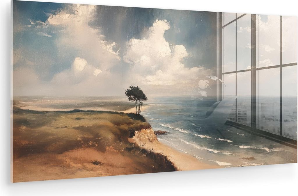 MuchoWow Glasbilder - Bilder auf Wandbild - Foto auf Glas Klippe - Meer - Baum 40x20 cm Wanddekoration aus Glas - Acrylglasbild - Acrylbilder - Mod...