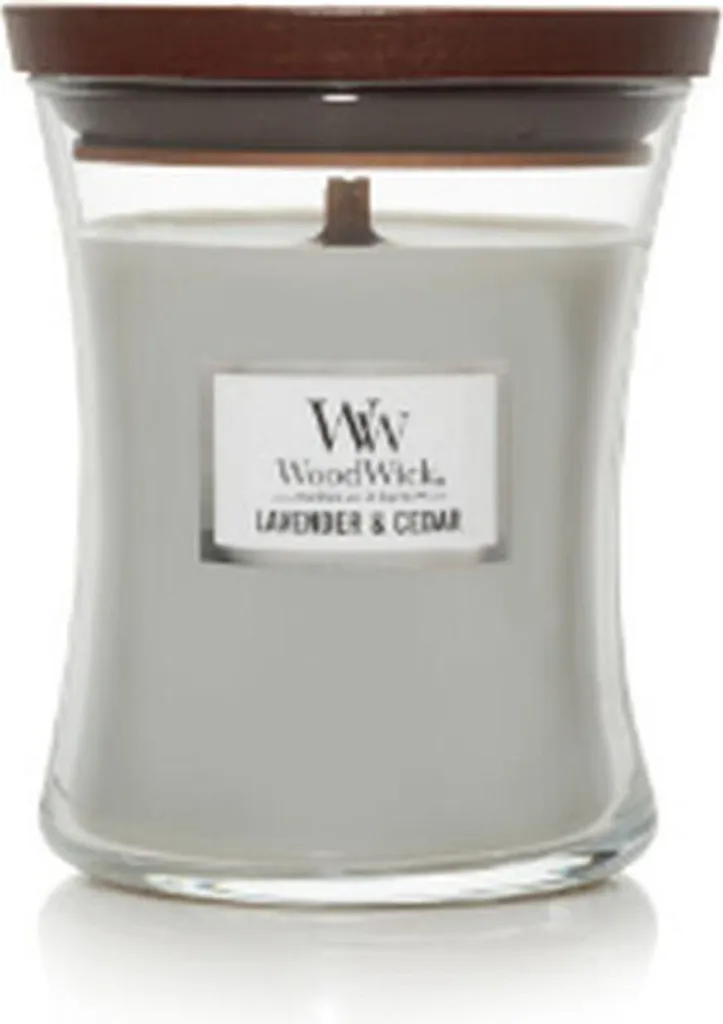 Bougie Parfumée Woodwick Lavender & Cedar - Mèche en Bois Crépitante 453g