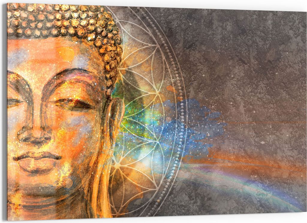 DEQORI Glasbild Echtglas 90x60 cm 'Meditierender Buddha' Wandbild Bild modern Deko