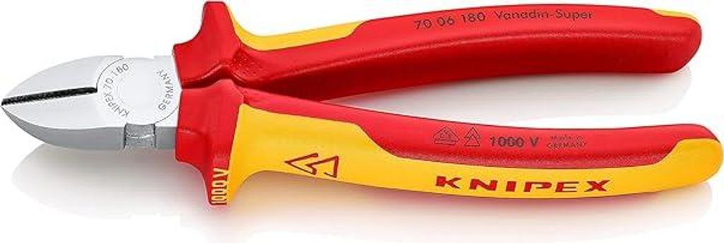 KNIPEX Seitenschneider, verchromt, 180 mm, Chrom-Vanadium Stahl, VDE, weicher Draht(Kupfer)-harter Draht(Stahldraht), Präzisionsschneiden, 70 06 180