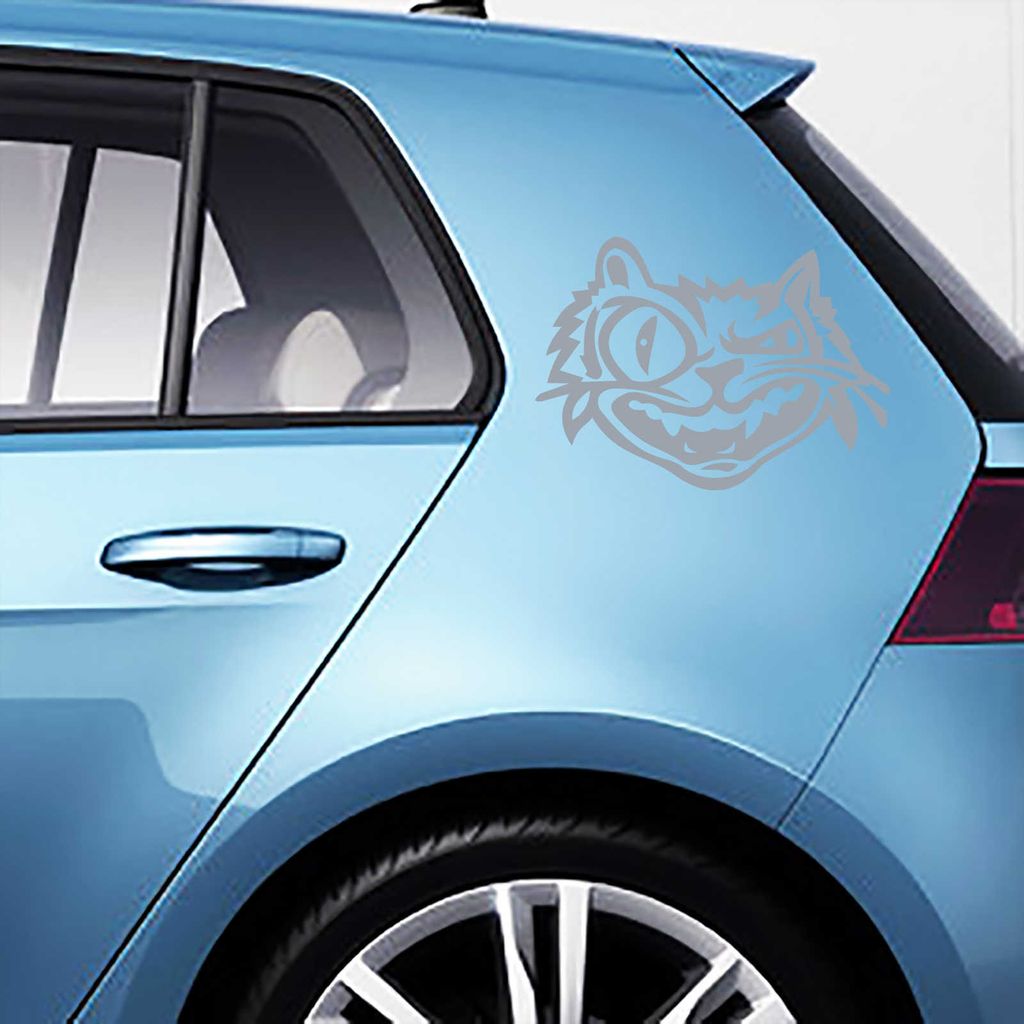 Aufkleber - 2 Stk. Autoaufkleber Crazy Cat, je 30cm x 22cm silber - Tuning Carystyling Heckscheibe Auto