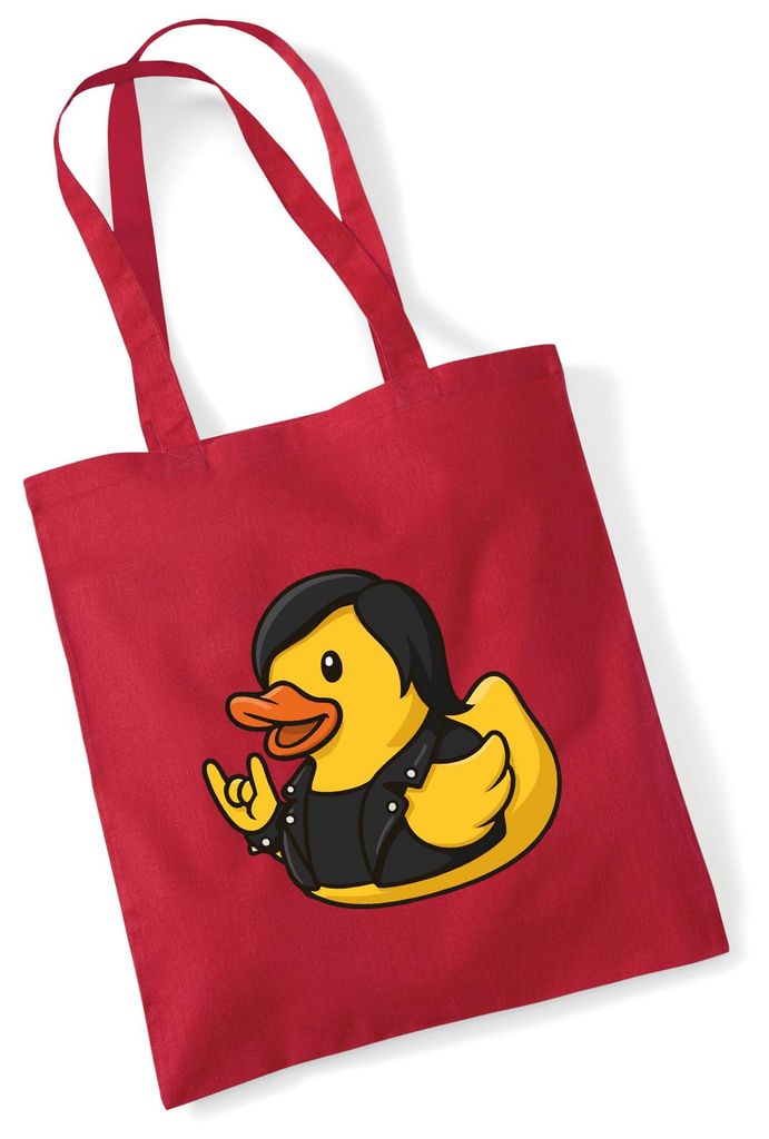 Huuraa Jutebeutel Quietscheente Rocker Gummiente Biker 10 Liter Classic Red Baumwolle Tasche Geschenkidee