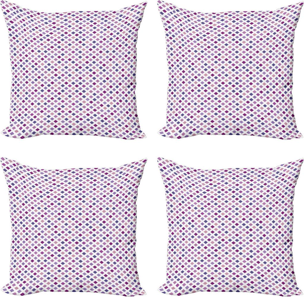 ABAKUHAUS Gitter Kissenbezug Set (4 Stück), Diagonal Squares Netz, Moderner Doppelseitiger Digitaldruck, 45 cm x 45 cm, Mehrfarbig