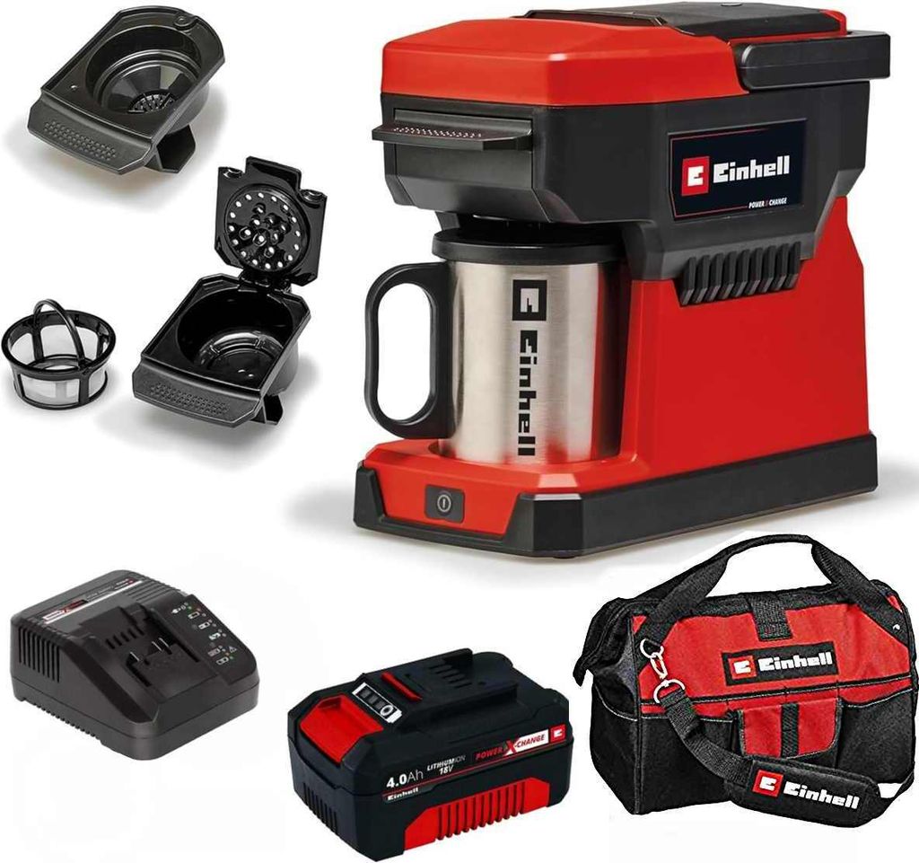 Einhell 18V Akku-Kaffeemaschine TE-CF 18 Li-mit Akku 4.0, Ladegerät Tasche,
