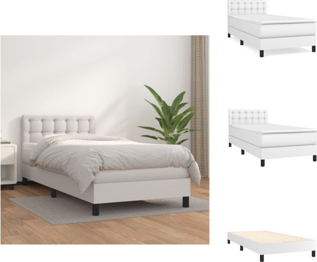 vidaXL Boxspringbett mit Matratze Weiß 100x200 cm Kunstleder - Betten & Bettgestelle