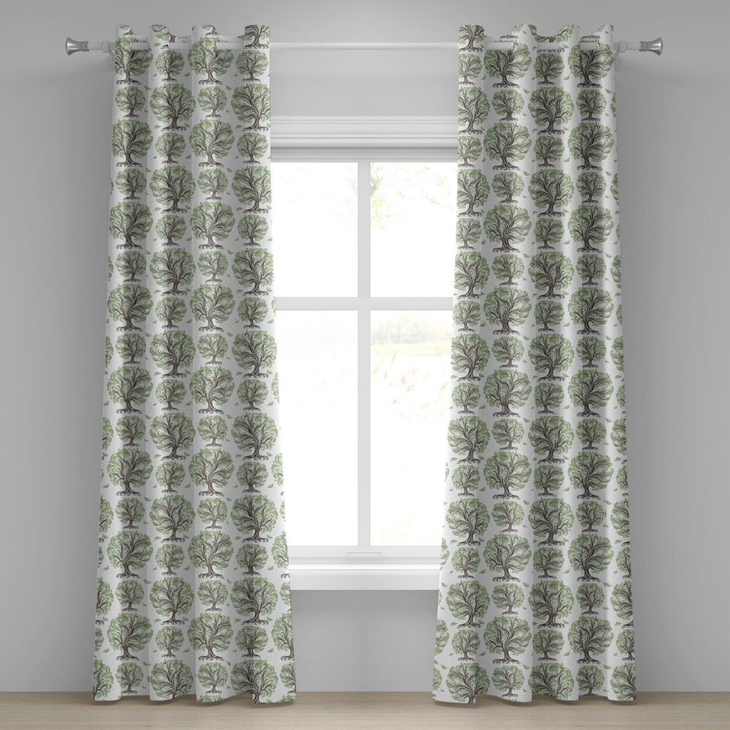 ABAKUHAUS Baum Ösenvorhang, Wirbelnde Linien Design Abstrakte Botanik Ornament Blühende Natur Einflüsse Drucken, Dekorative 2-Panel-Fenstervorh...