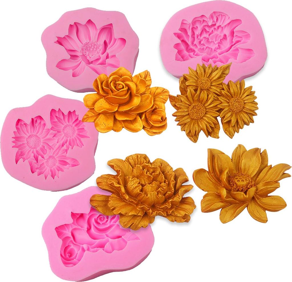 4-teilige Silikon-Blumenform für Fondanttorten, Schokolade, Zuckerdekoration, Bonbons, Polymerclay, Seifenbastelprojekte