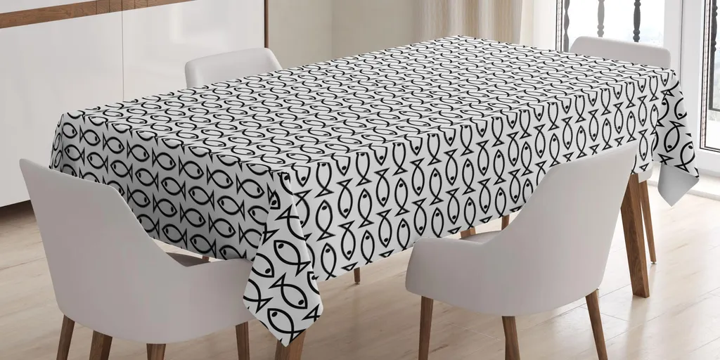 Tovaglia Mare ABAKUHAUS Pesci Bianco Nero 140x170 - Design Astratto