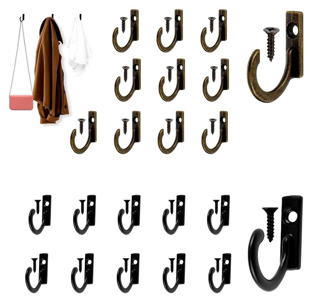 Garderobenhaken Schwarz, Kleiderhaken für Akustikpaneele, Wandhaken aus Zinklegierung, Haken zum Schrauben, Vintage Haken für Tür, Bad, Küche, ...