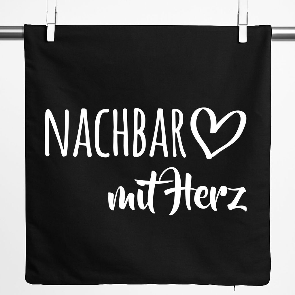 Huuraa Kissenbezug Nachbar mit Herz 40x40cm Black Baumwolle Dekokissenbezug Geschenkidee